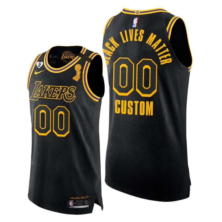 Men's Los Angeles Lakers Custom #00 NBA Authentic Mamba 17X Social justice Finals Champions Black Basketball Jersey YVE5583GE